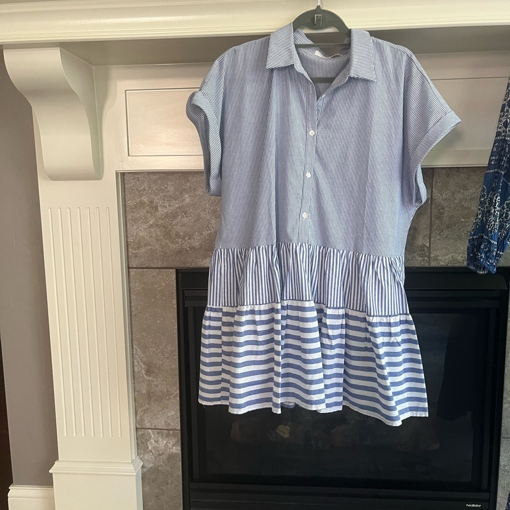 Blue Striped Button-Up Dress